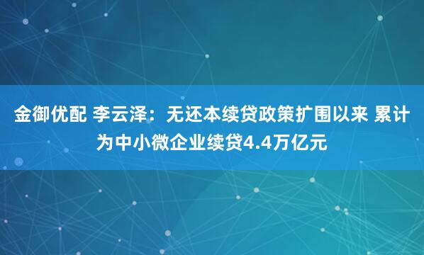 金御优配 李云泽：无还本续贷政策扩围以来 累计为中小微企业续贷4.4万亿元